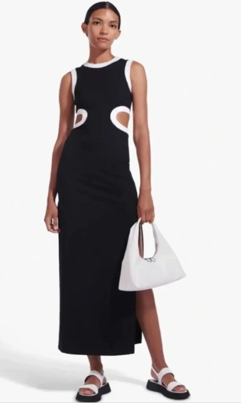 Staud Dress Large Dolce Midi Black White Party Downtown Chic Minimalist Party